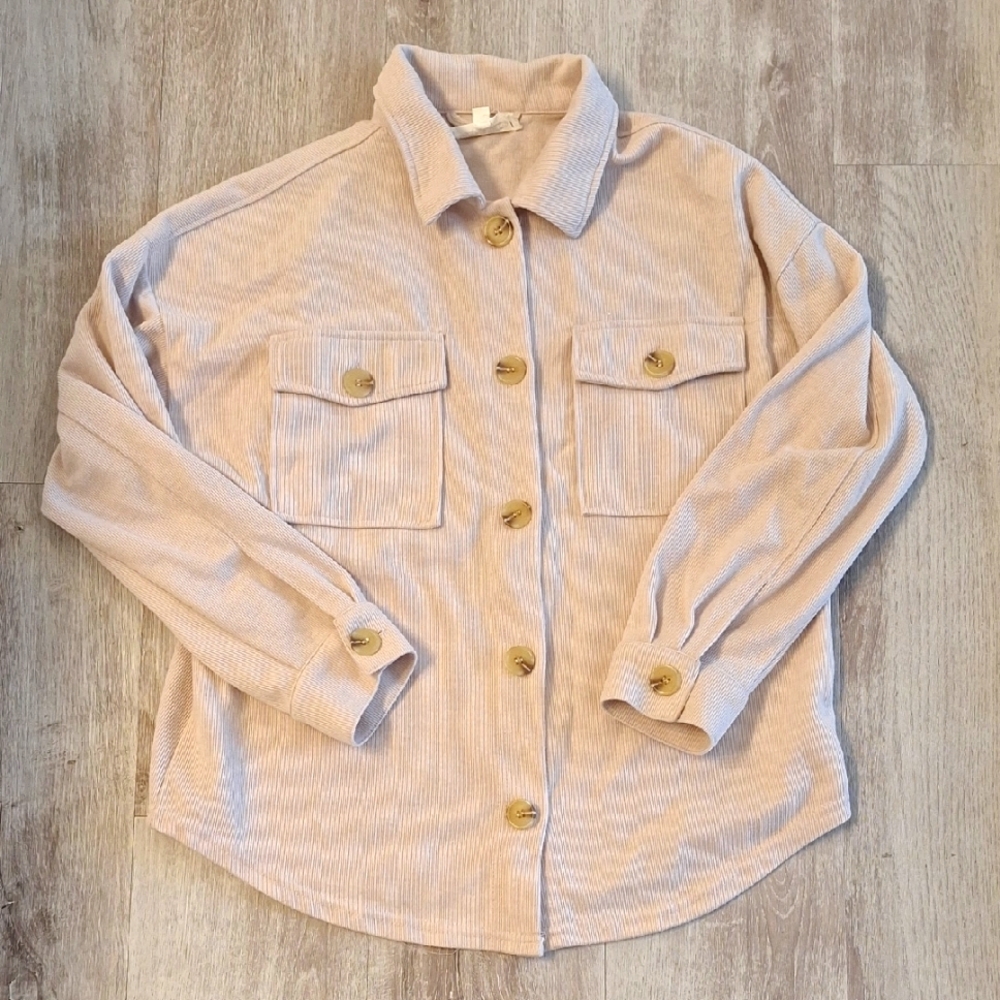 Hippie Rose Pale Pink Button Front Ribbed Flannel Shirt Size Small